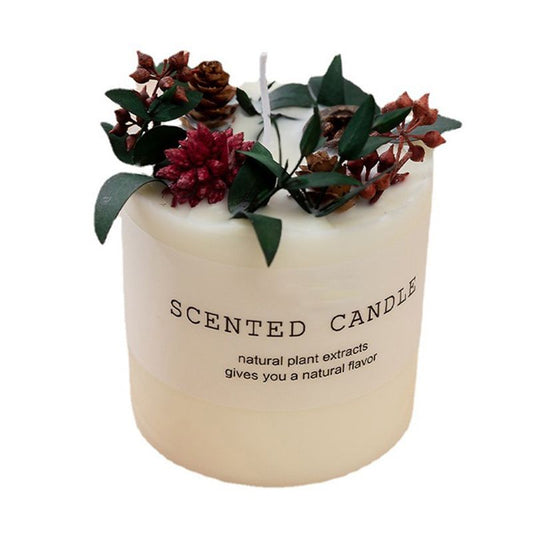 Scented Candle Soy Wax Dry Flower Glass Cover Wood Mat Aromatherapy Candle for Home Decoration Birthday Gift Type 1