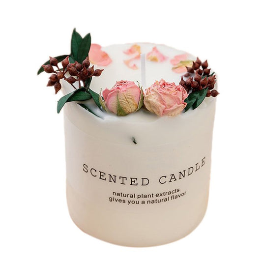 Scented Candle Soy Wax Dry Flower Glass Cover Wood Mat Aromatherapy Candle for Home Decoration Birthday Gift Type 3