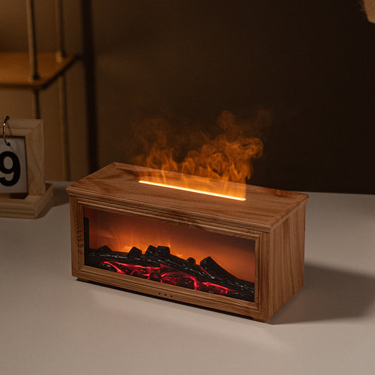 Fireplace Flame Effect Aroma Diffuser & Humidifier with 7-Colour Light, Timer & Remote Control(Light Wood Grain)